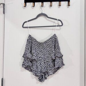 Altar'd State Navy White Floral Ruffle Shorts S